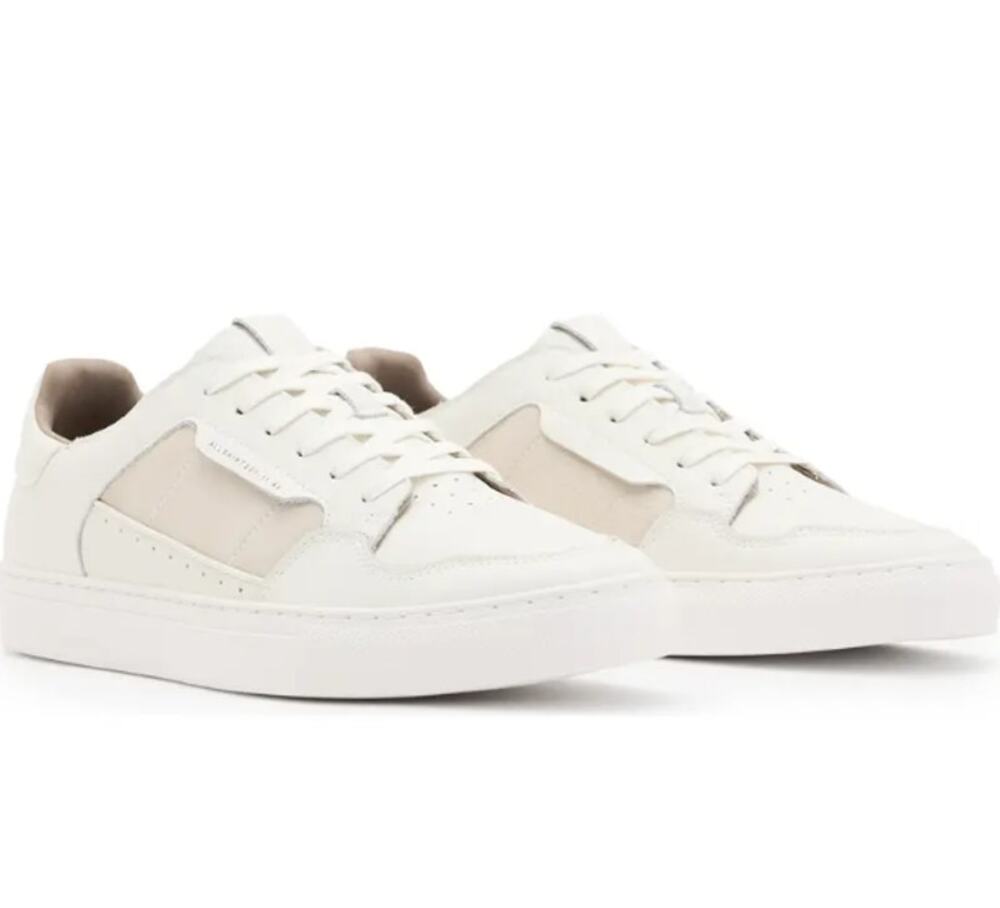 AllSaints Alton Low Top Leather Sneakers Men EU 42 US 9 All White Chalk EUC $199